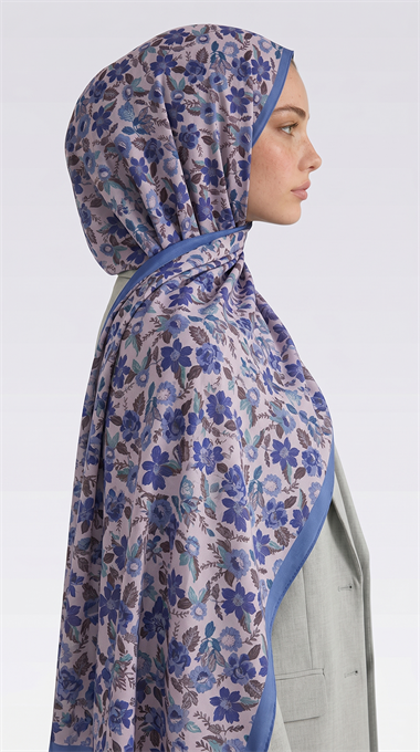 VELORA DESENLİ COTTON ŞAL -  MAVİ / KREM