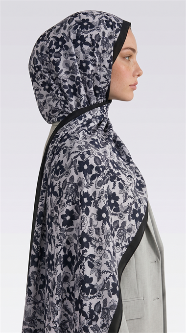 VELORA DESENLİ COTTON ŞAL -  SİYAH  / BEYAZ