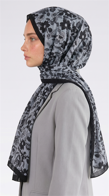 VELORA DESENLİ COTTON ŞAL -  SİYAH  / BEYAZ