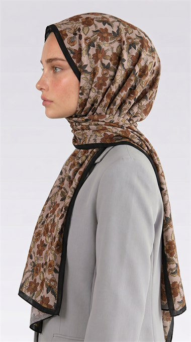 VELORA DESENLİ COTTON ŞAL -  SİYAH / KİREMİT