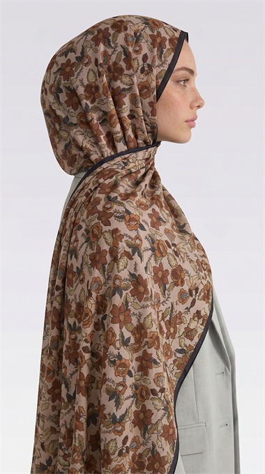 VELORA DESENLİ COTTON ŞAL -  SİYAH / KİREMİT