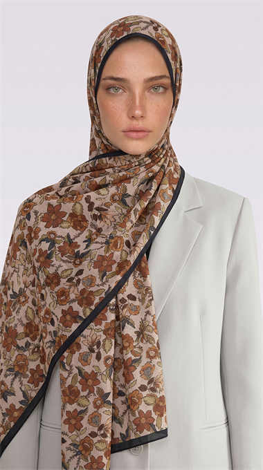 Karaca EşarpCOTTON ŞAL VELORA DESENLİ COTTON ŞAL -  SİYAH / KİREMİT