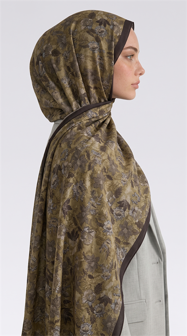 VELORA DESENLİ COTTON ŞAL -  YAĞ YEŞİLİ