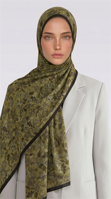 Karaca EşarpCOTTON ŞAL VELORA DESENLİ COTTON ŞAL -  YAĞ YEŞİLİ