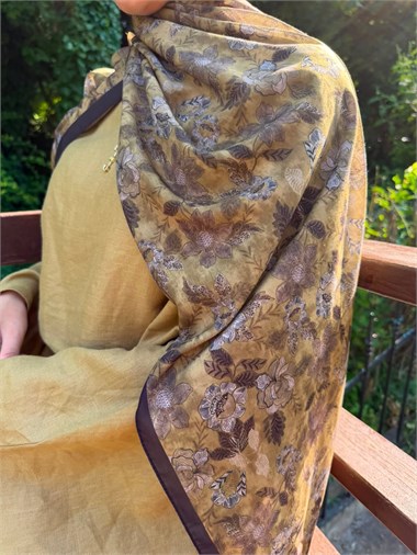 VELORA DESENLİ COTTON ŞAL -  YAĞ YEŞİLİ