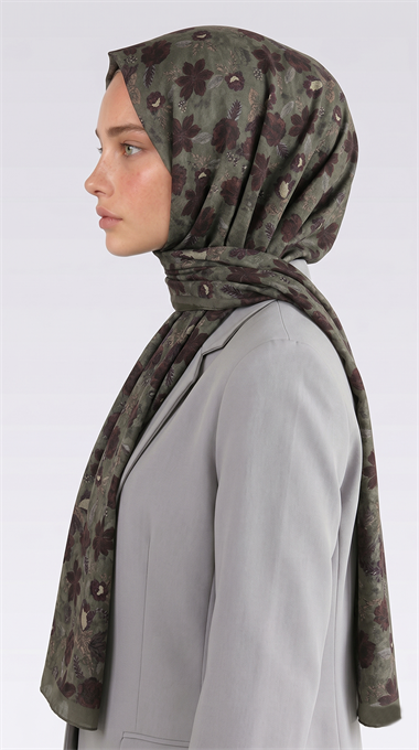 VELORA DESENLİ COTTON ŞAL -  YEŞİL / BORDO 
