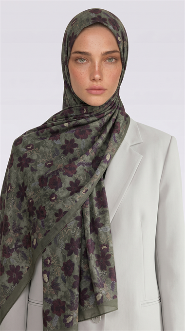 Karaca EşarpCOTTON ŞAL VELORA DESENLİ COTTON ŞAL -  YEŞİL / BORDO 