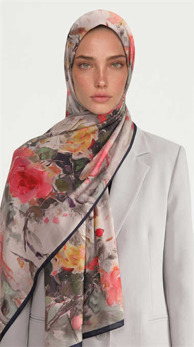 Karaca EşarpCOTTON ŞAL VİONA DESENLİ KUMLU ŞAL -  GRİ / PEMBE