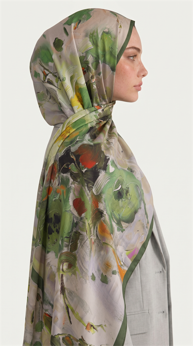 Karaca EşarpCOTTON ŞAL VİONA DESENLİ KUMLU ŞAL -  HAKİ