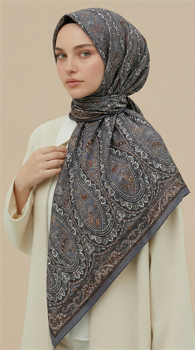 VİRELLA 120*120 CM COTTON ŞAL EŞARP -  KAHVERENGİ / GRİ 