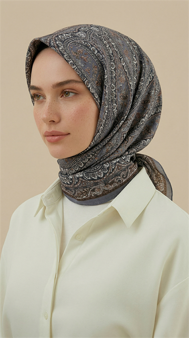 VİRELLA 120*120 CM COTTON ŞAL EŞARP -  KAHVERENGİ / GRİ 