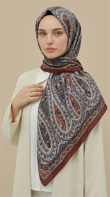 VİRELLA 120*120 CM COTTON ŞAL EŞARP - KIRMIZI / GRİ 