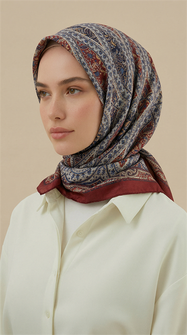 VİRELLA 120*120 CM COTTON ŞAL EŞARP - KIRMIZI / GRİ 