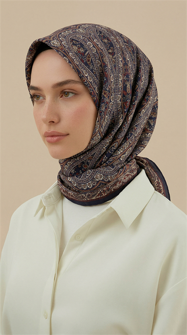 VİRELLA 120*120 CM COTTON ŞAL EŞARP - KIRMIZI / LACİVERT 