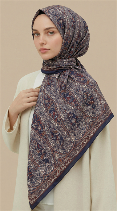 VİRELLA 120*120 CM COTTON ŞAL EŞARP - KIRMIZI / LACİVERT 