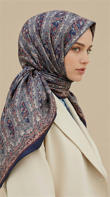 VİRELLA 120*120 CM COTTON ŞAL EŞARP - KIRMIZI / LACİVERT 