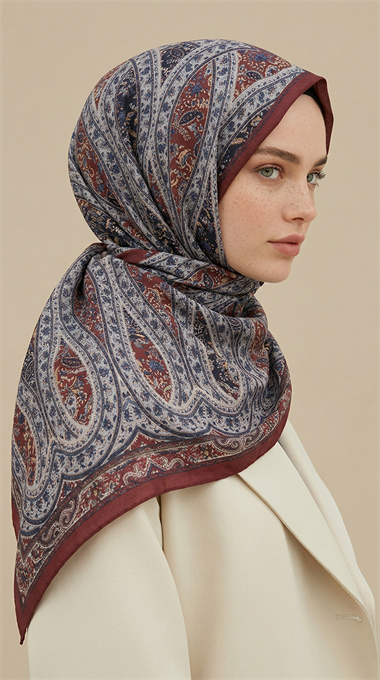 VİRELLA 120*120 CM COTTON ŞAL EŞARP - KIRMIZI / GRİ 