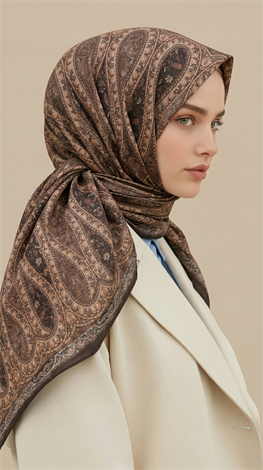 VİRELLA 120*120 CM COTTON ŞAL EŞARP -  KOYU BEJ / SARI 