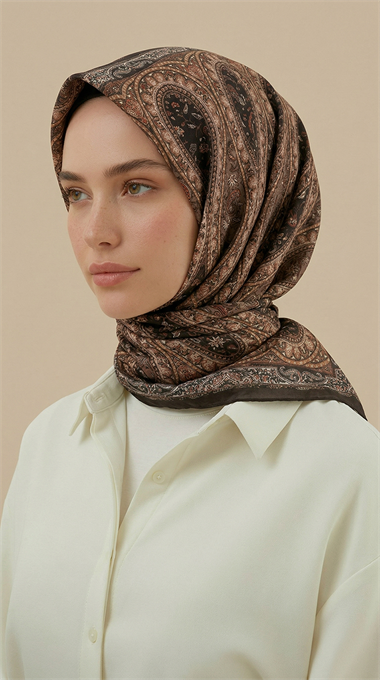 VİRELLA 120*120 CM COTTON ŞAL EŞARP -  KOYU BEJ / SARI 
