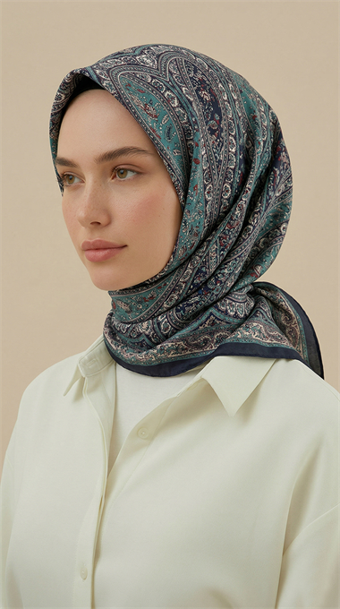 VİRELLA 120*120 CM COTTON ŞAL EŞARP -  KREM / TURKUAZ