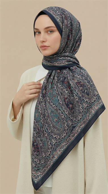 VİRELLA 120*120 CM COTTON ŞAL EŞARP -  KREM / TURKUAZ