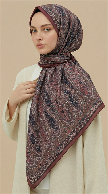 VİRELLA 120*120 CM COTTON ŞAL EŞARP -  LACİVERT / PEMBE