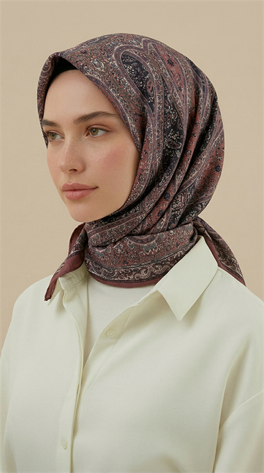 VİRELLA 120*120 CM COTTON ŞAL EŞARP -  LACİVERT / PEMBE
