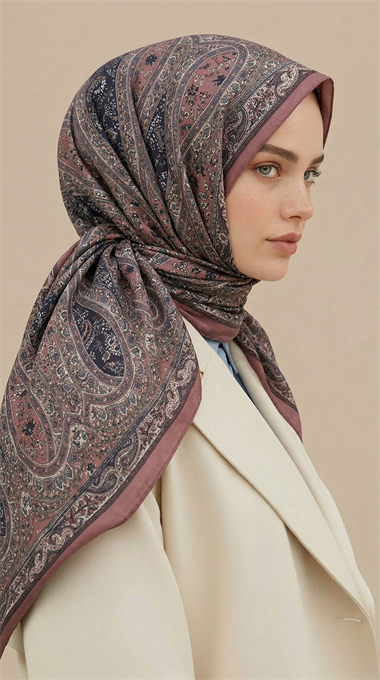 VİRELLA 120*120 CM COTTON ŞAL EŞARP -  LACİVERT / PEMBE