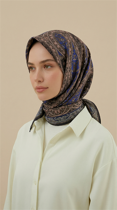 VİRELLA 120*120 CM COTTON ŞAL EŞARP - MOR / SİYAH 