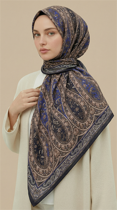 VİRELLA 120*120 CM COTTON ŞAL EŞARP - MOR / SİYAH 