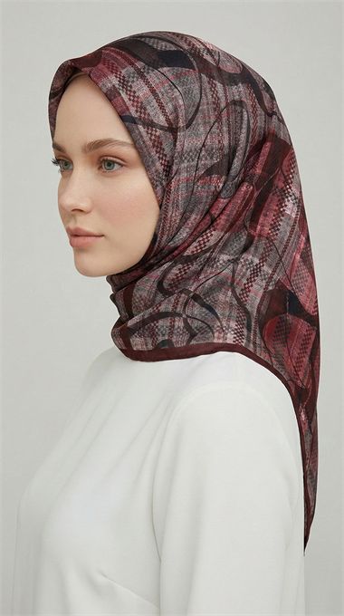 YANSIMA DESENLİ RAYON EŞARP - BORDO