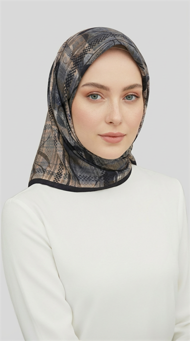 YANSIMA DESENLİ RAYON EŞARP - GRİ / SİYAH