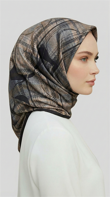 YANSIMA DESENLİ RAYON EŞARP - GRİ / SİYAH