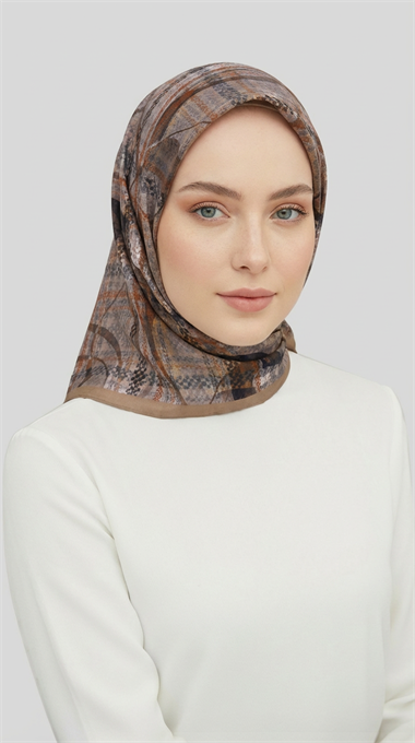 YANSIMA DESENLİ RAYON EŞARP - SİYAH BEJ