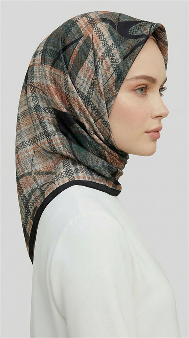 YANSIMA DESENLİ RAYON EŞARP - SİYAH  / HAKİ