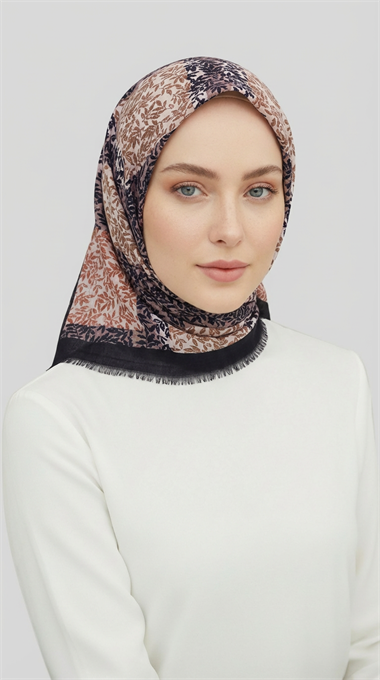 YAPRA DESENLİ YÜN EŞARP - SİYAH/KİREMİT