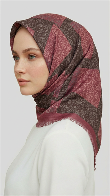 YAPRAK DESEN KIŞLIK YÜN EŞARP - PEMBE ANTRASİT GRİ
