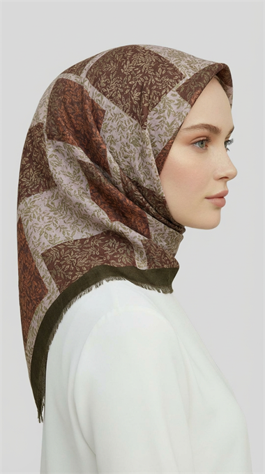 YAPRAK DESENLİ YÜN EŞARP - HAKİ / KREM 