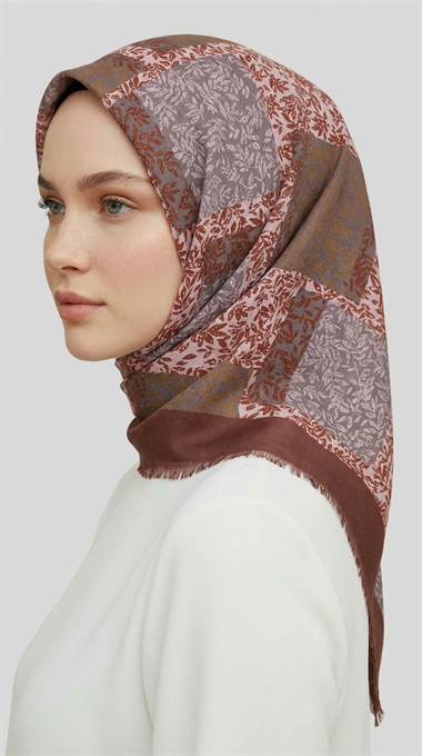 YAPRAK DESENLİ YÜN EŞARP -  KREM / SÜTLÜ KAHVE