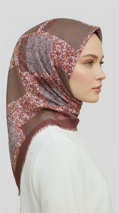 YAPRAK DESENLİ YÜN EŞARP -  KREM / SÜTLÜ KAHVE