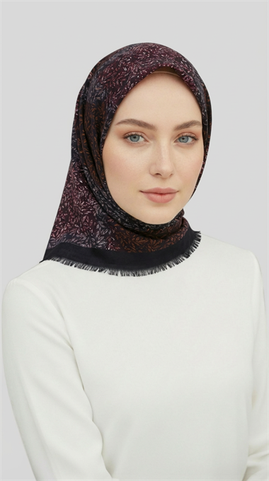 YAPRAK DESENLİ YÜN EŞARP - LACİVERT / KIRMIZI