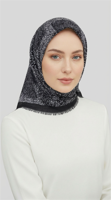 Karaca EşarpYÜN EŞARPYAPRAK DESENLİ YÜN EŞARP - SİYAH / ANTRASİT GRİ 