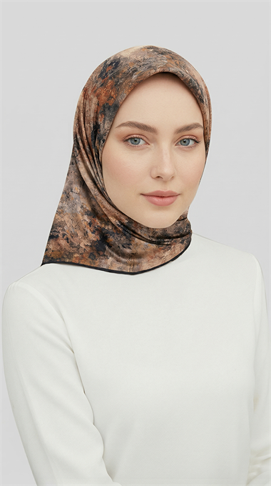 ZARAFET DESENLİ RAYON EŞARP -  KAHVERENGİ / SİYAH