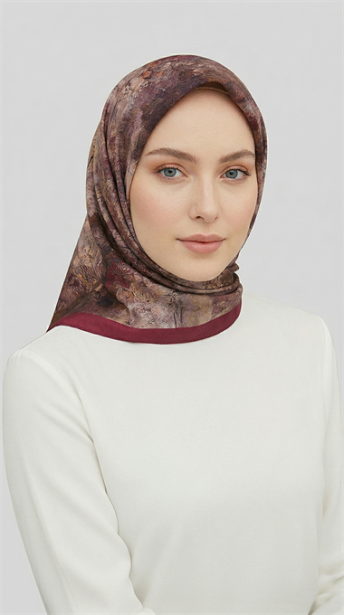 ZARAFET DESENLİ RAYON EŞARP -  MOR  / ACI KAHVE