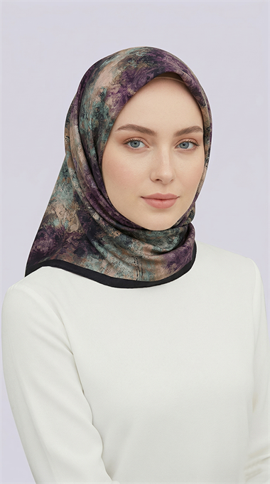 ZARAFET DESENLİ RAYON EŞARP -  SİYAH MOR 