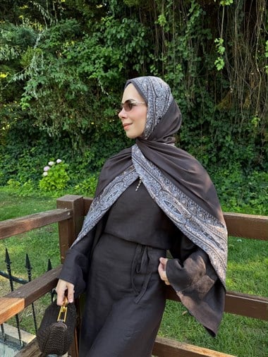 ZİNCİR DESENLİ COTTON ŞAL -ACI KAHVE