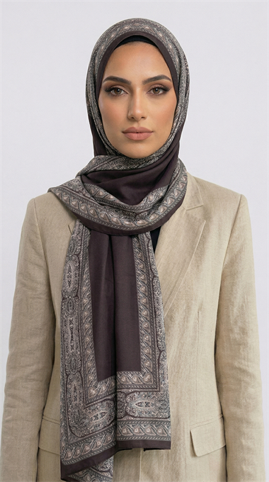 ZİNCİR DESENLİ COTTON ŞAL -ACI KAHVE