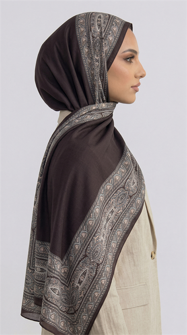 ZİNCİR DESENLİ COTTON ŞAL -ACI KAHVE