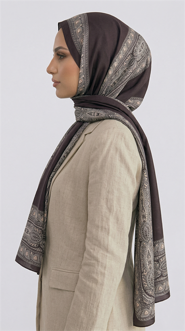 ZİNCİR DESENLİ COTTON ŞAL -ACI KAHVE