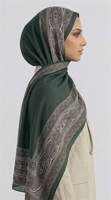 ZİNCİR DESENLİ COTTON ŞAL - HAKİ 